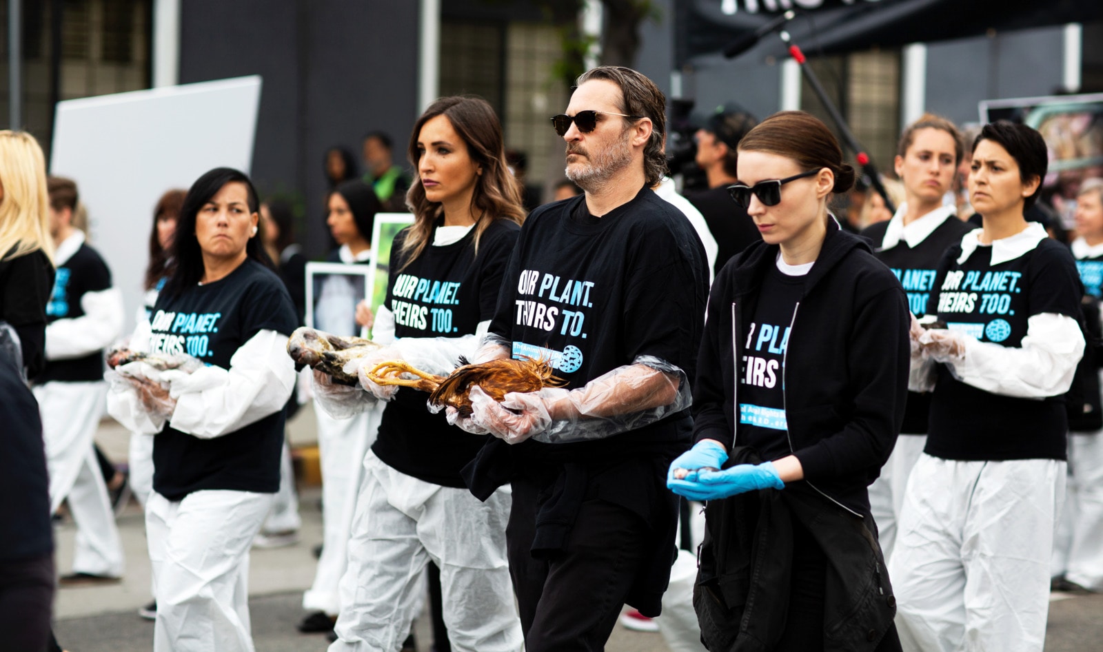 Joaquin Phoenix and Rooney Mara March for Animal Rights