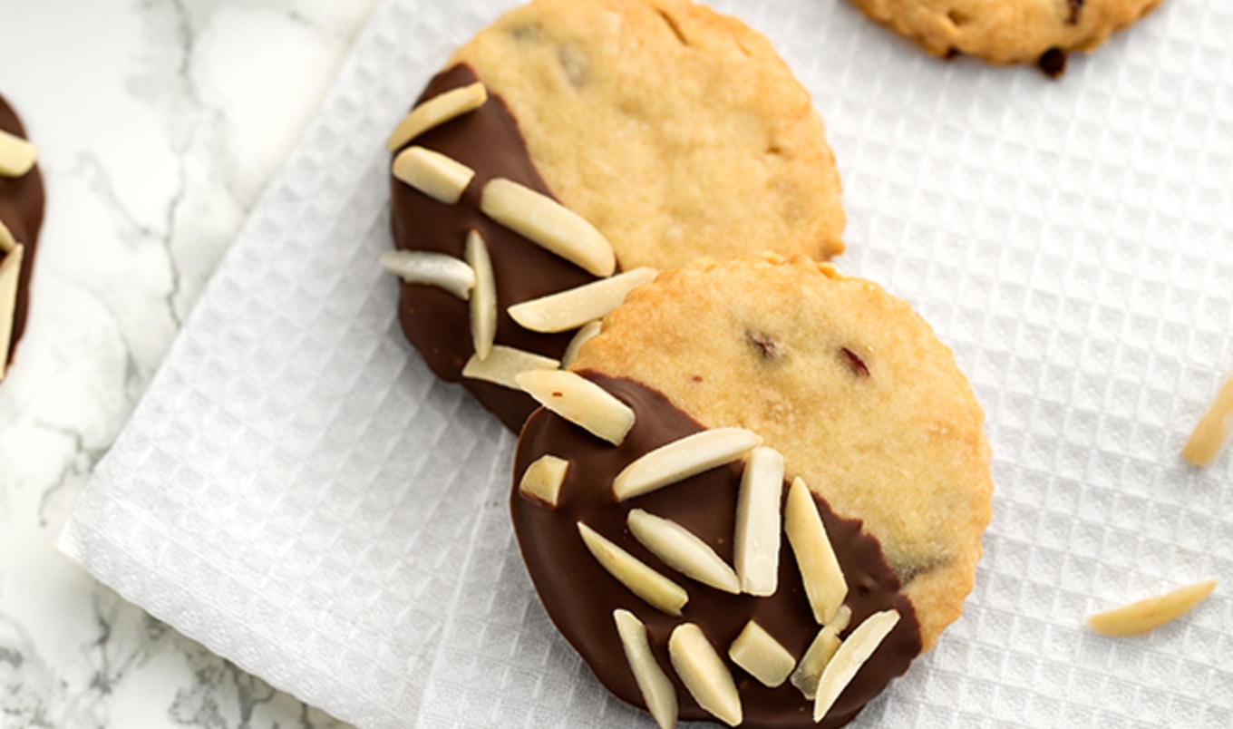 Vegan Chocolate-Dipped Almond Cranberry Shortbread Cookies