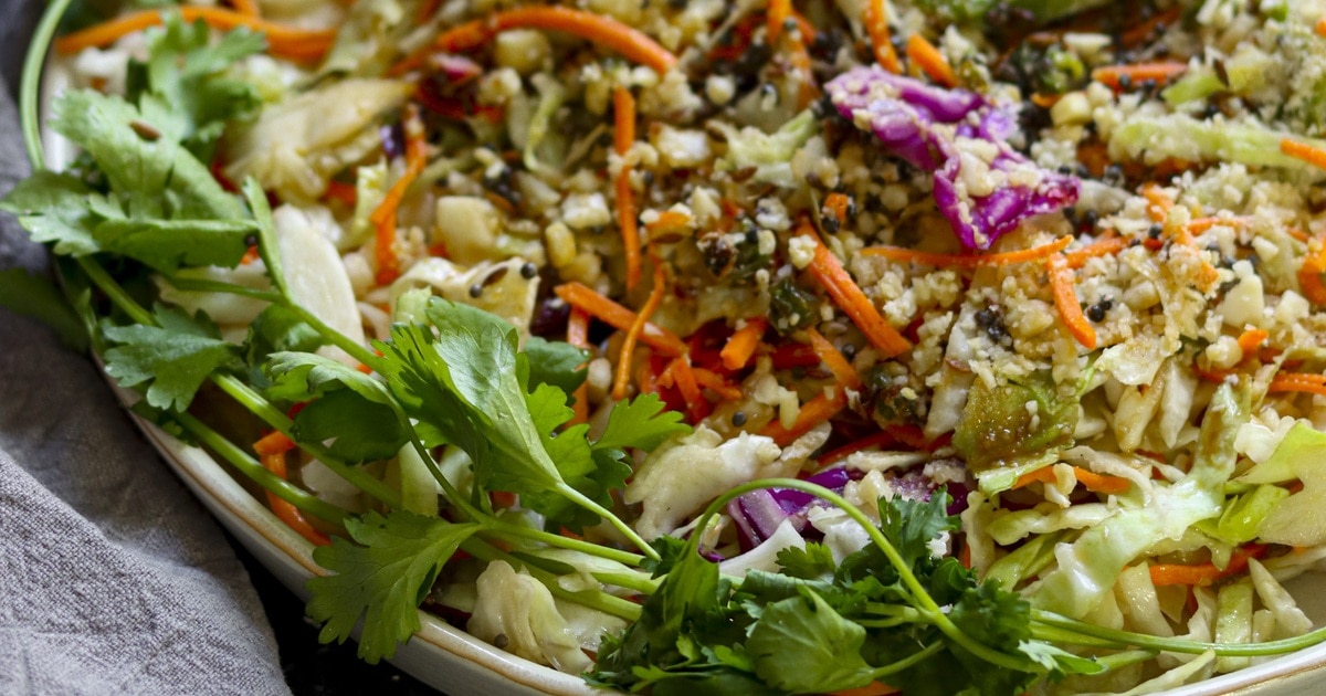 Vegan Koshimbir (Indian Cabbage Slaw) with Roasted Cashews