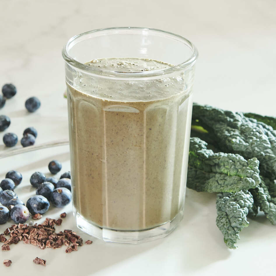 Vegan Chocolate Açaí Coconut Smoothie With Kale and Blueberries
