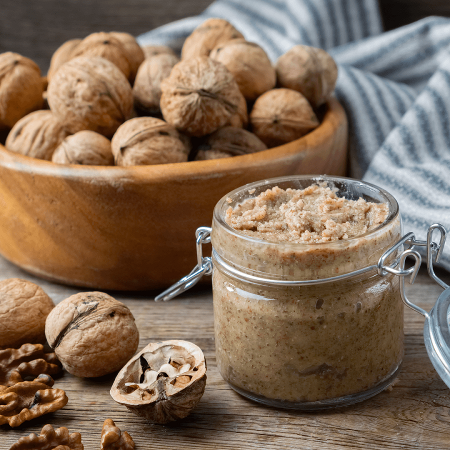 Vegetables, walnuts, butter, canva