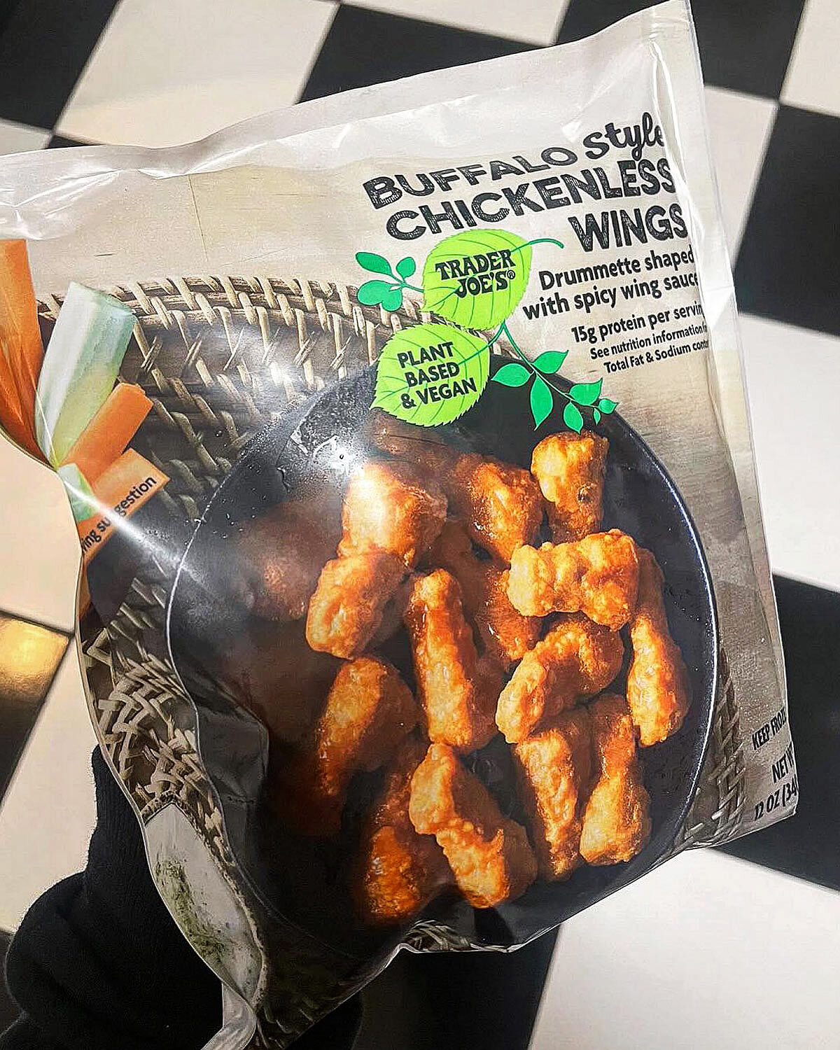 VegNews.FebruaryVeganATraderJoes.BuffaloStyleChickenlessWings.bigboxvegan