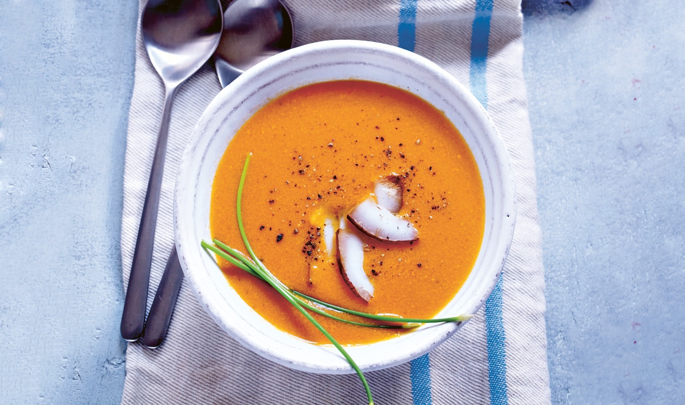 Silky Vegan Coconut-Tomato Soup with Charred Garlic Toast