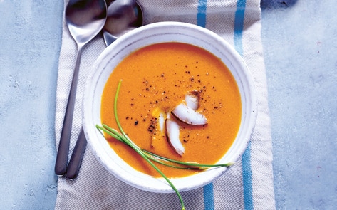 Silky Coconut-Tomato Soup with Charred Garlic Toast