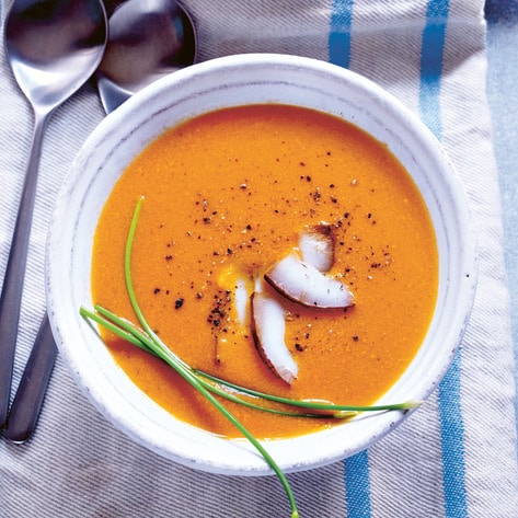 Silky Vegan Coconut-Tomato Soup With Charred Garlic Toast