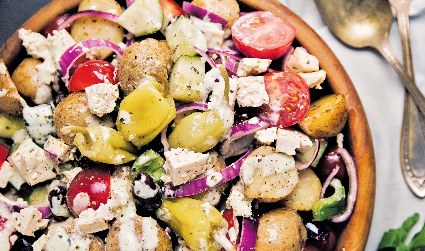 Vegan Greek Potato Feta Salad
