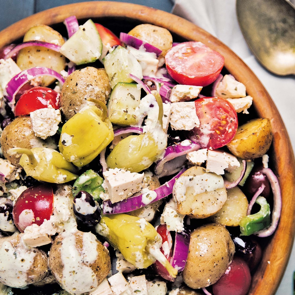 Vegan Greek Potato Feta Salad