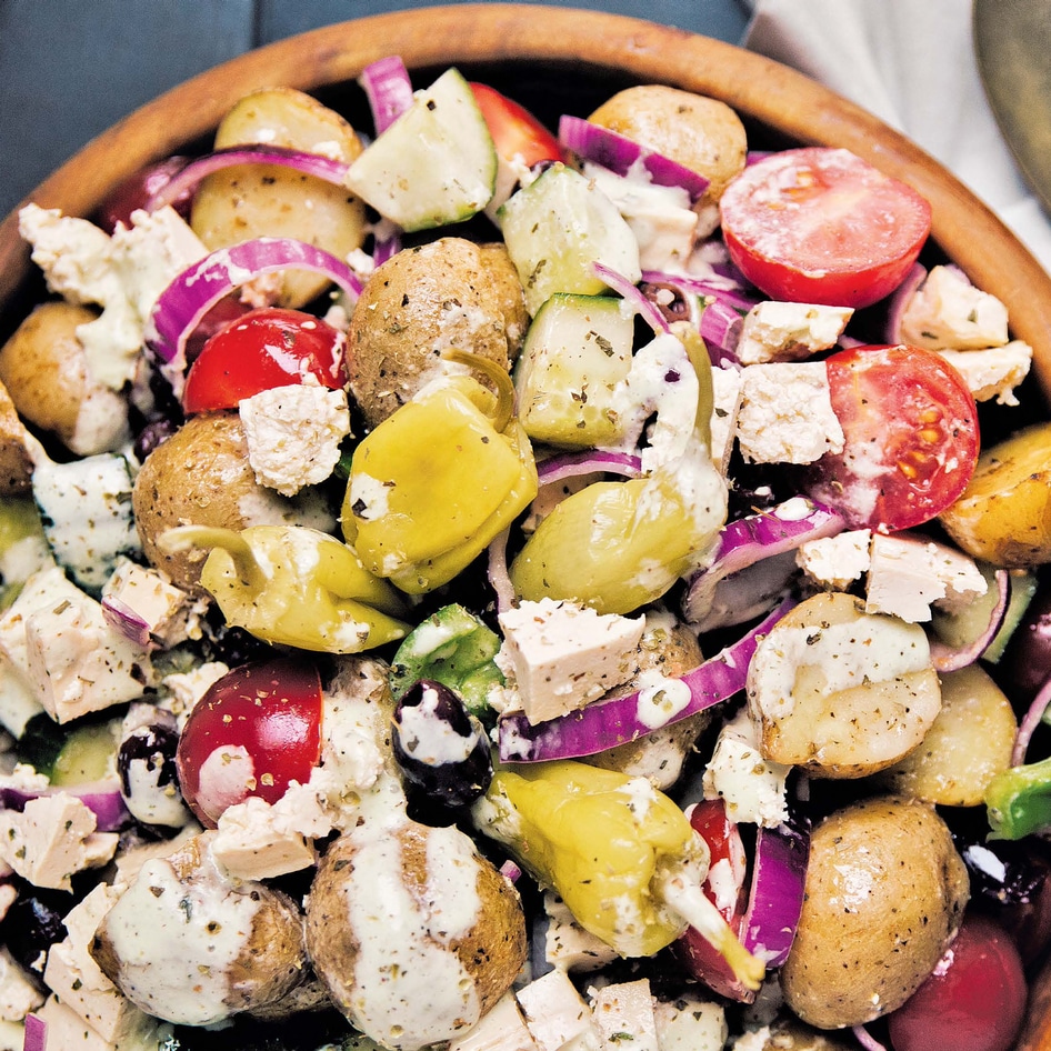 Plant-Based Greek Potato Feta Salad