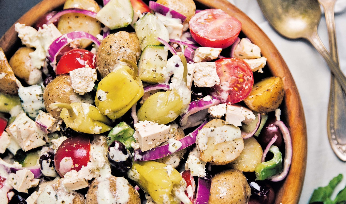 Plant-Based Greek Potato Feta Salad