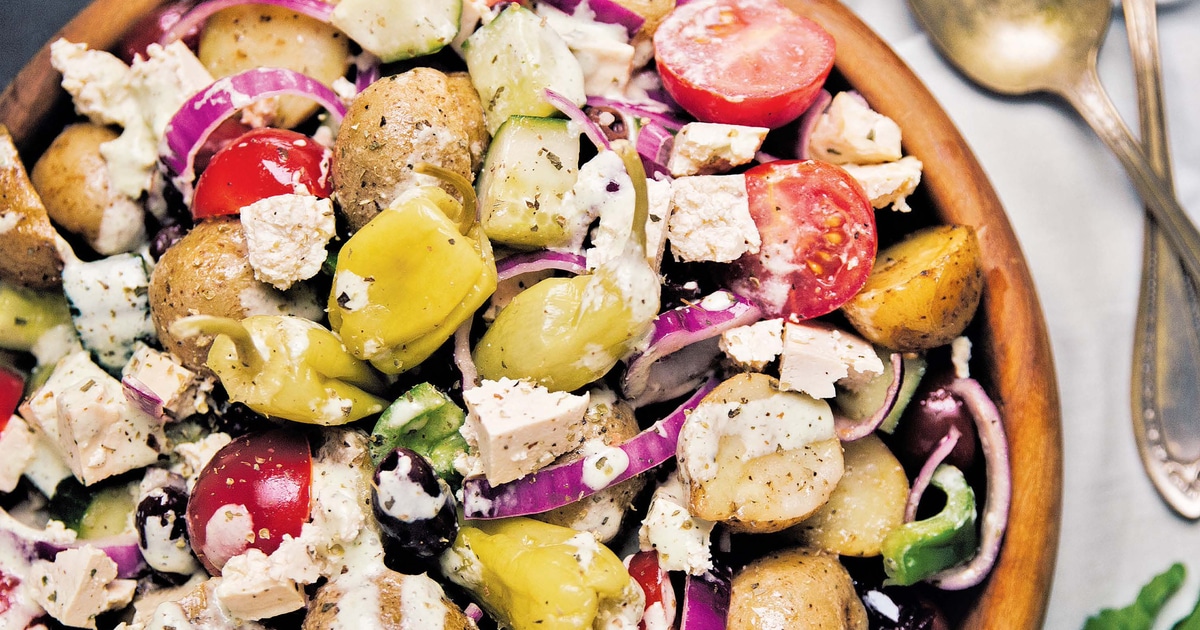 Vegan Greek Potato Feta Salad
