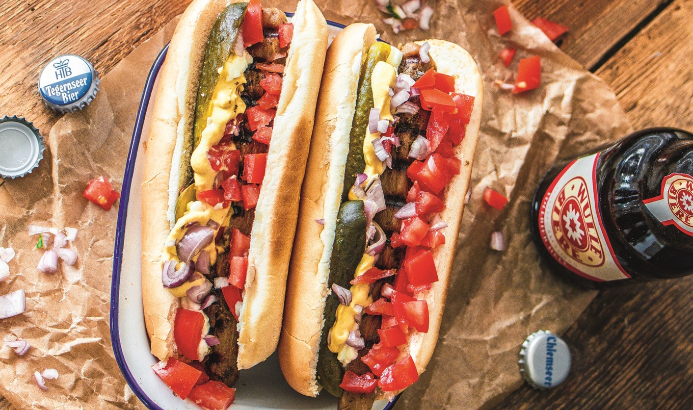 Smoky Grilled Eggplant Ballpark Hot Dogs