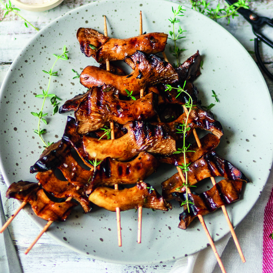 Marinated Grilled King Oyster Mushroom Skewers
