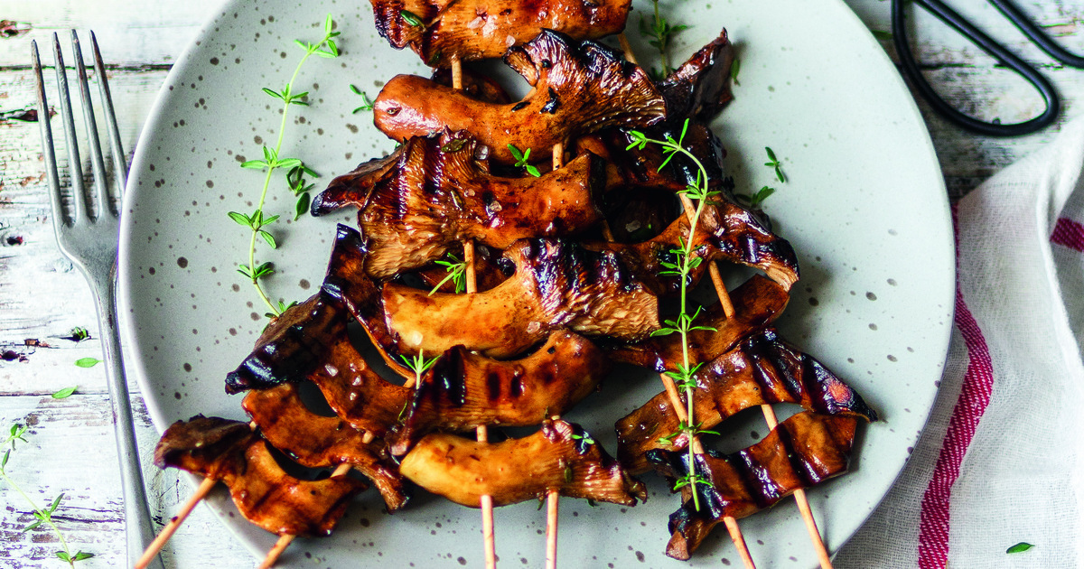 Marinated Grilled King Oyster Mushroom Skewers | VegNews