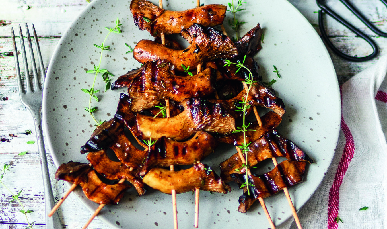 Marinated Grilled King Oyster Mushroom Skewers