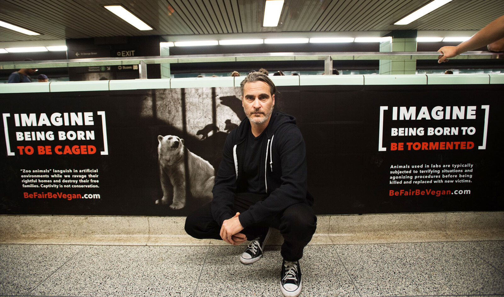 Joaquin Phoenix Visits Toronto Subway Station to Support Vegan Mural Campaign 