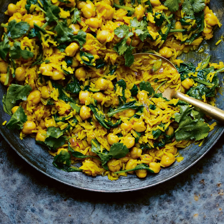 Vegan Spinach, Chickpea, and Lemon Pilaf