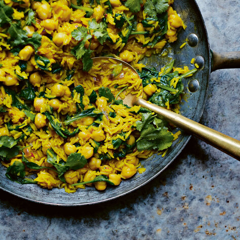 Vegan Spinach, Chickpea, and Lemon Pilaf