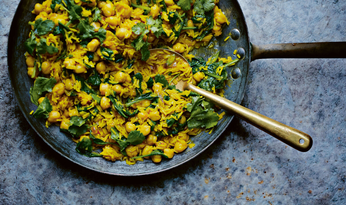 Vegan Spinach, Chickpea, and Lemon Pilaf