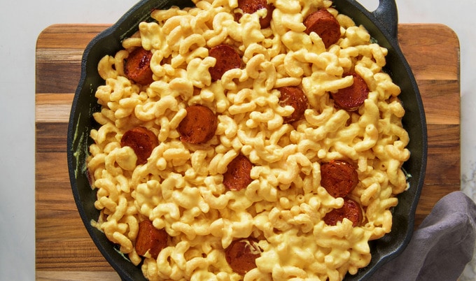 Vegan Brat and Kraut Mac and Cheese