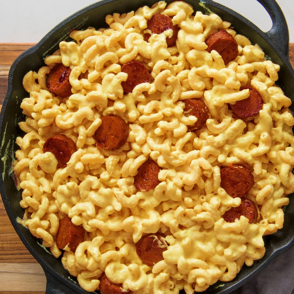 Vegan Bratwurst Mac and Cheese