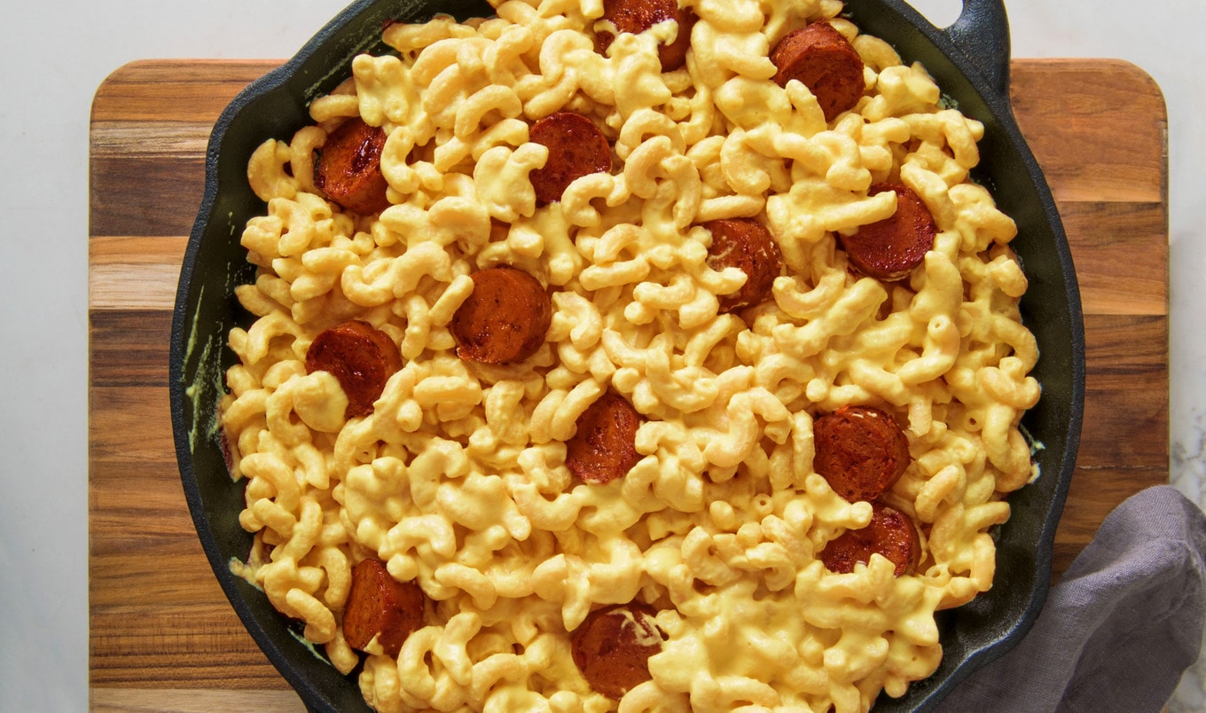 Plant-Based Bratwurst Mac and Cheese