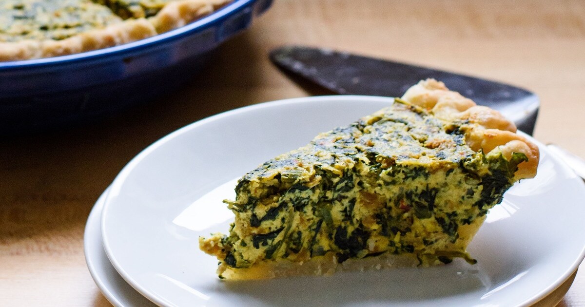 Fluffy Vegan Sausage Quiche With Spinach and Asparagus | VegNews