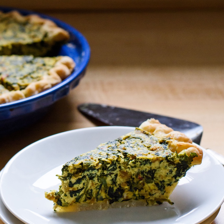 Fluffy Vegan Sausage Quiche With Spinach and Asparagus