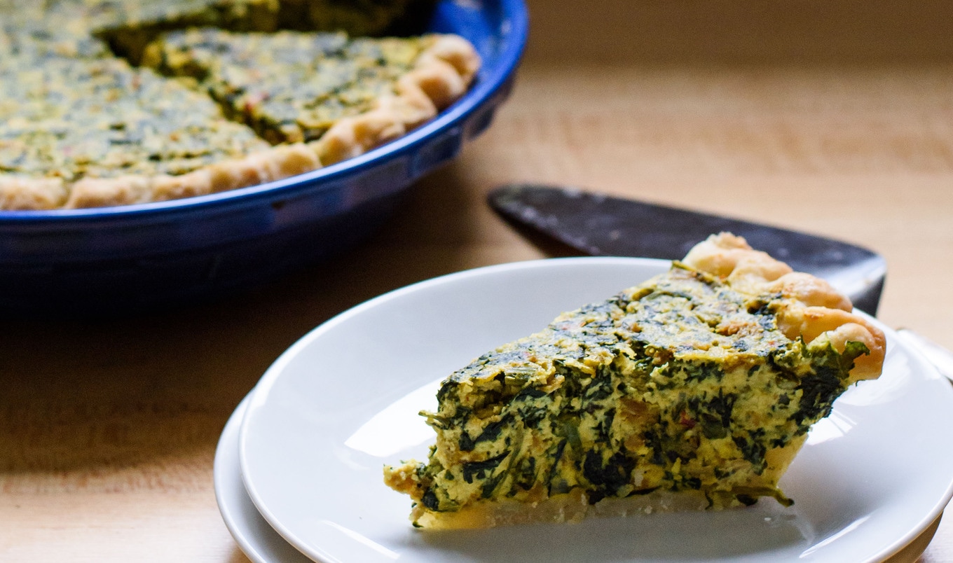 Fluffy Vegan Sausage Quiche With Spinach and Asparagus