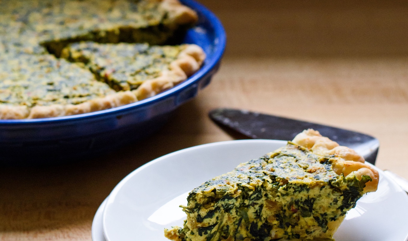 Fluffy Vegan Sausage Quiche With Spinach and Asparagus