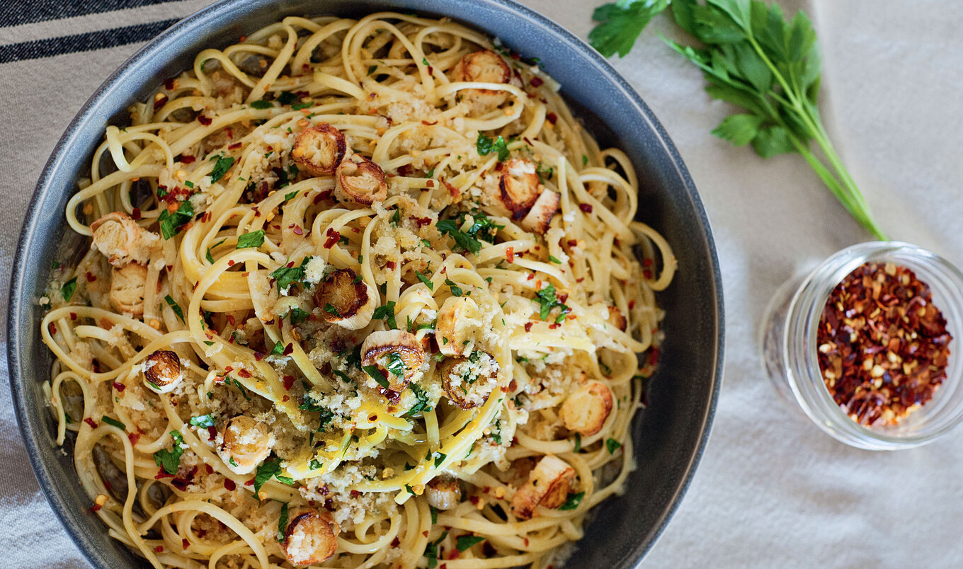 Vegan Scampi in Lemon Garlic White Wine Sauce