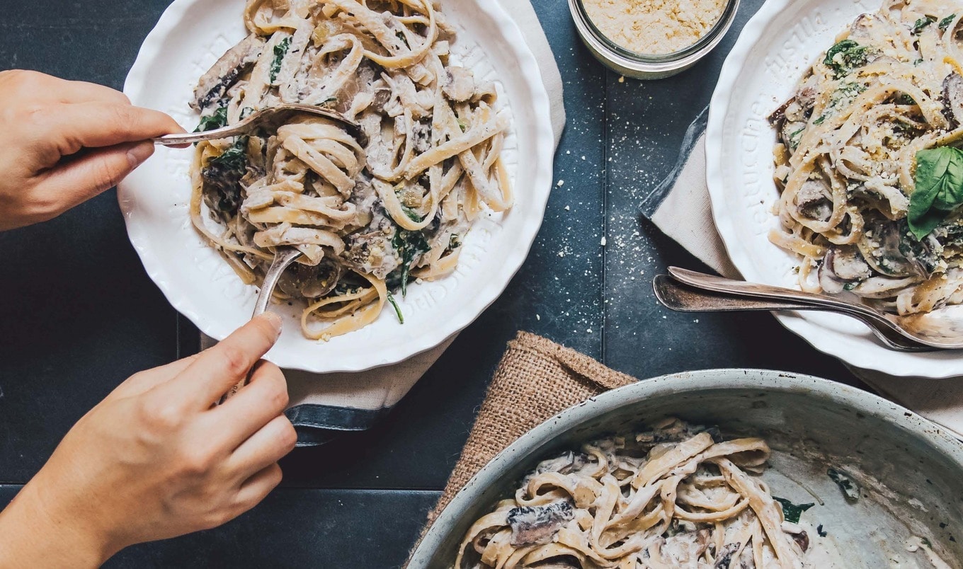 Creamy Plant-Based Mushroom Fettuccine With Cashew Alfredo