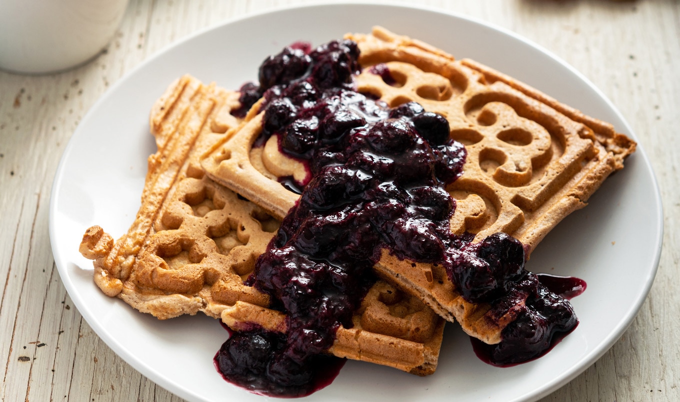 Freezer-Friendly Blood Orange Waffles With Berry Compote