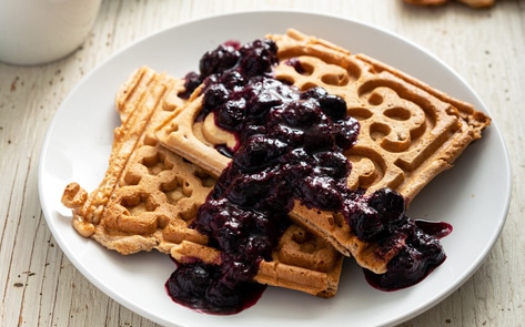 Freezer-Friendly Vegan Blood Orange Waffles with Berry Compote