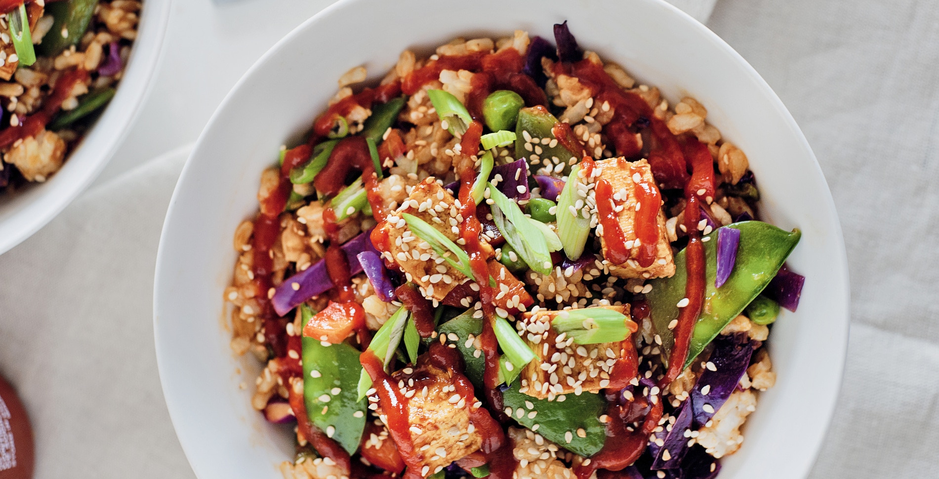 Vegan Fried Rice Bowl With Baked Tofu