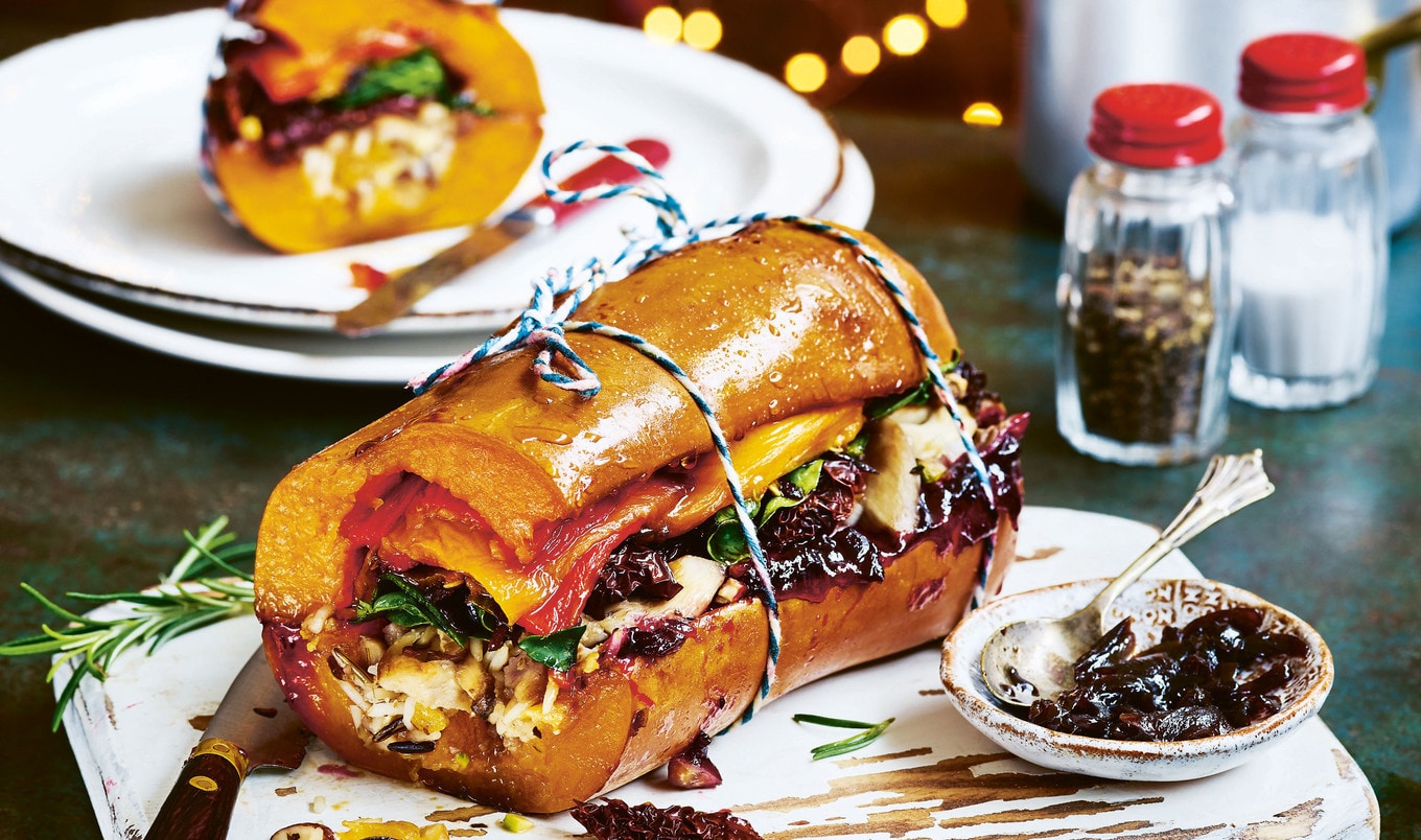 Stuffed Squash Vegan Roast With&nbsp;Cranberry-Orange Sauce