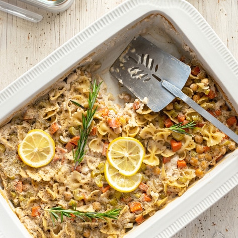 Vegan Lemon Rosemary Chickpea Pasta Casserole