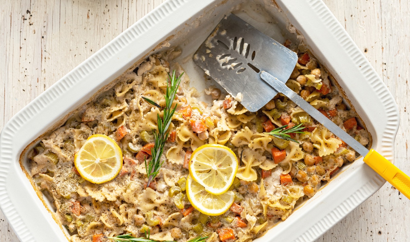 Vegan Lemon Rosemary Chickpea Pasta Casserole