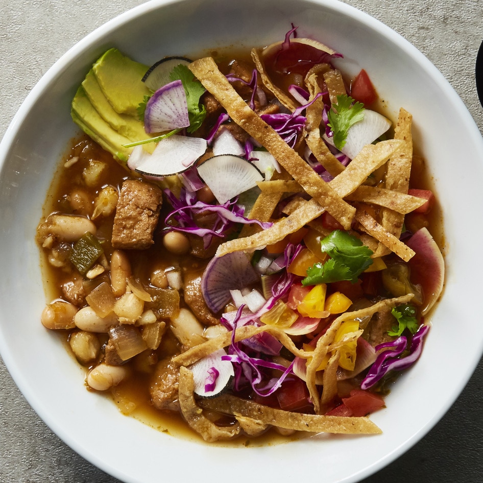 Vegan White Bean and Seitan Pozole Verde