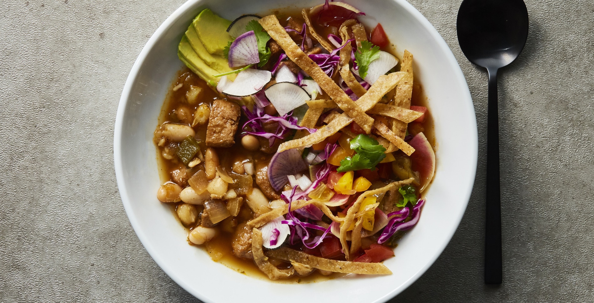 Plant-Based White Bean and Seitan Pozole Verde