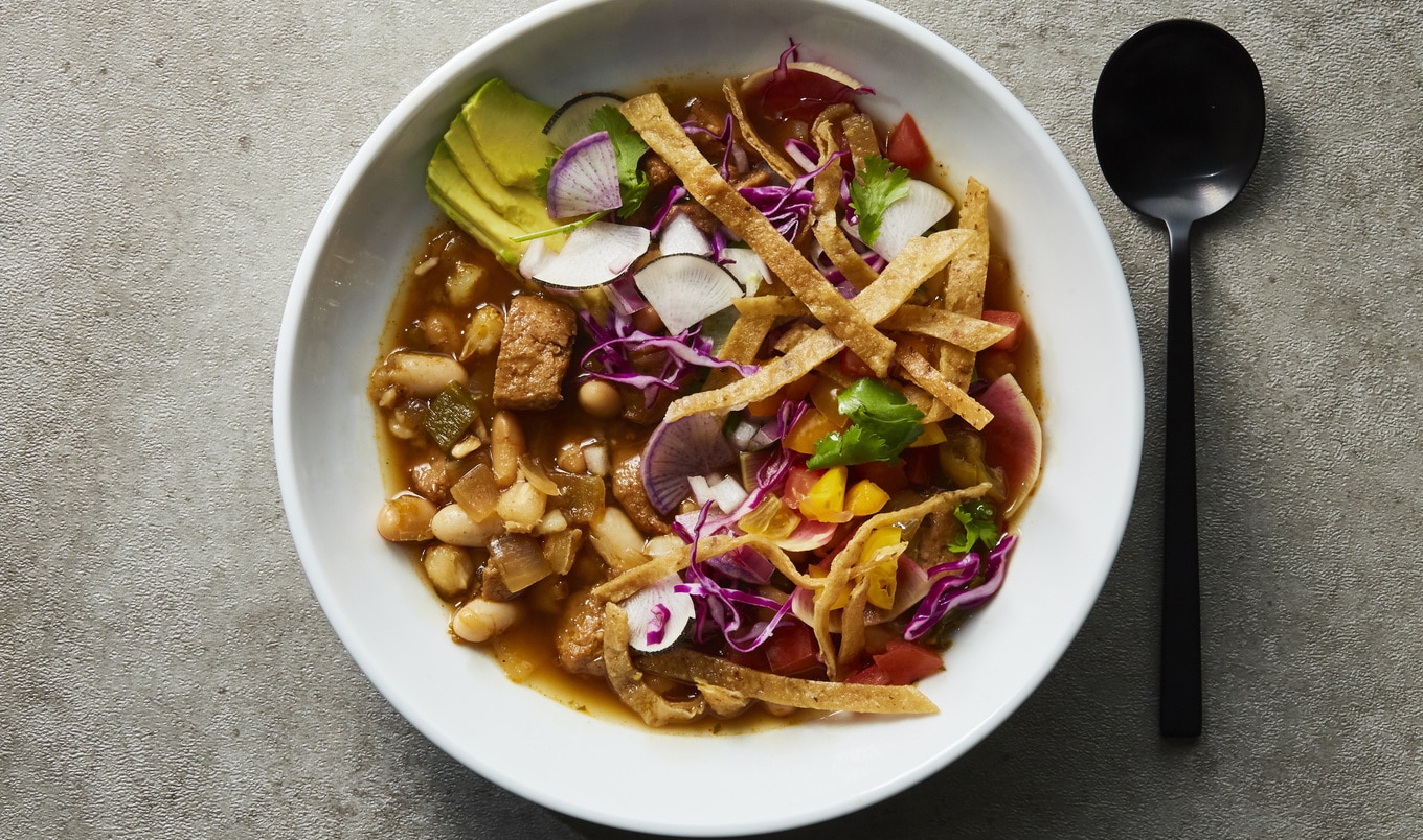 Vegan White Bean and Seitan Pozole Verde