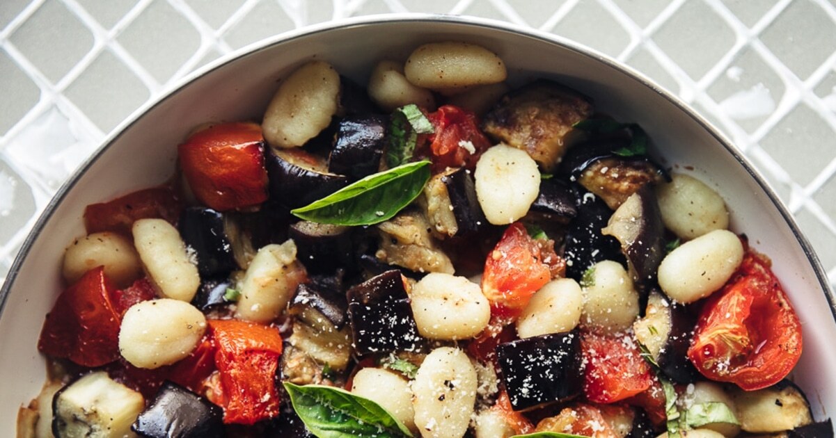 Pillowy Gnocchi With Roasted Eggplant and Tomato | VegNews