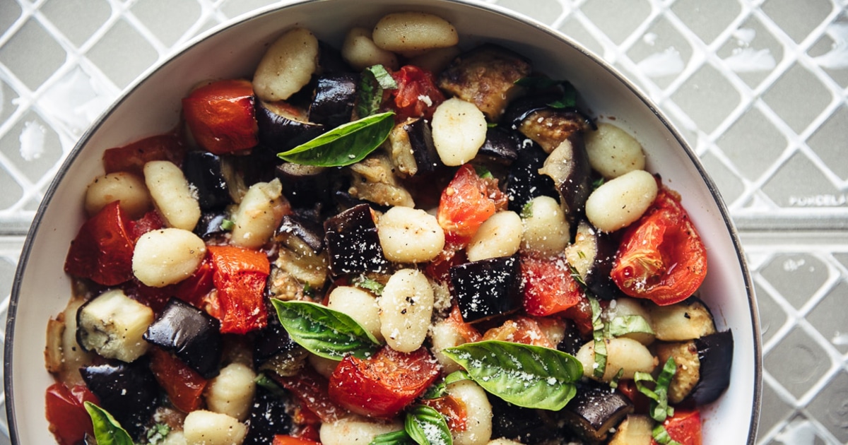 Pillowy Vegan Gnocchi With Roasted Eggplant and Tomato