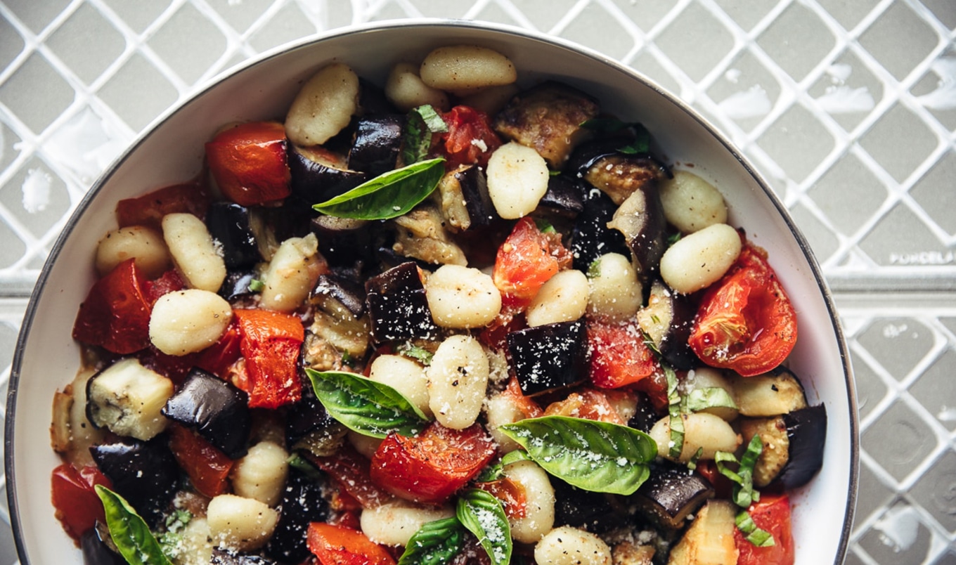 Pillowy Vegan Gnocchi With Roasted Eggplant and Tomato
