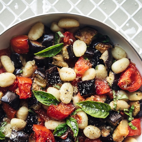 Pillowy Vegan Gnocchi With&nbsp;Roasted Eggplant and Tomato