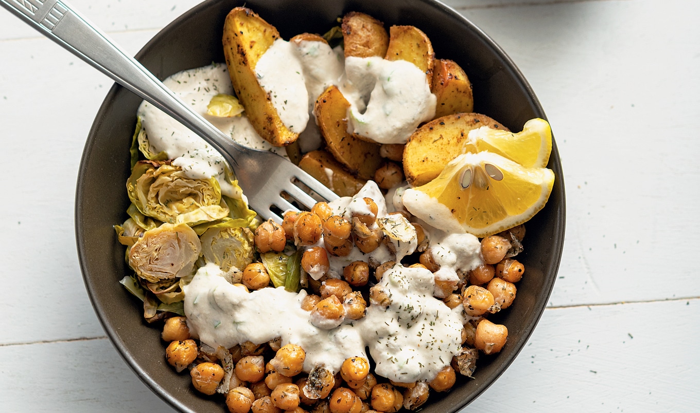 Dill-Roasted Chickpea and Lemony Potato Buddha Bowls