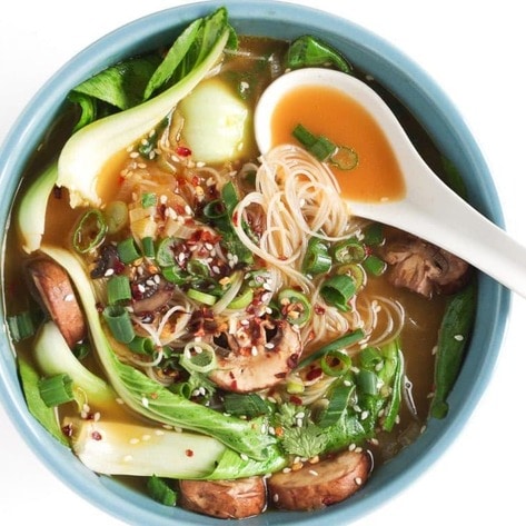 Vegan Ginger Garlic Noodle Soup with Bok Choy