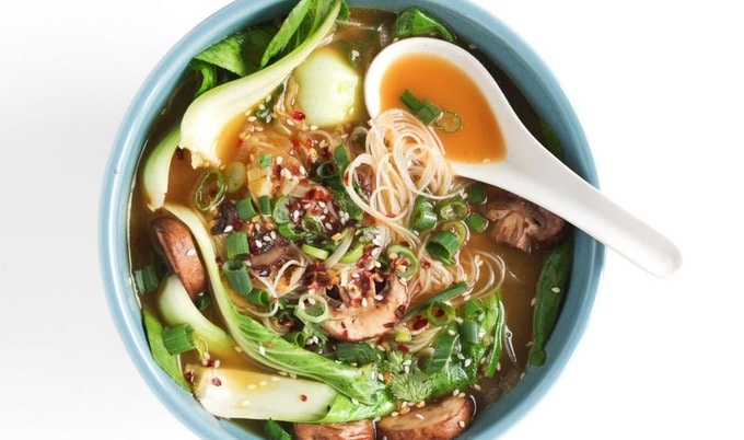 Vegan Ginger Garlic Noodle Soup with Bok Choy