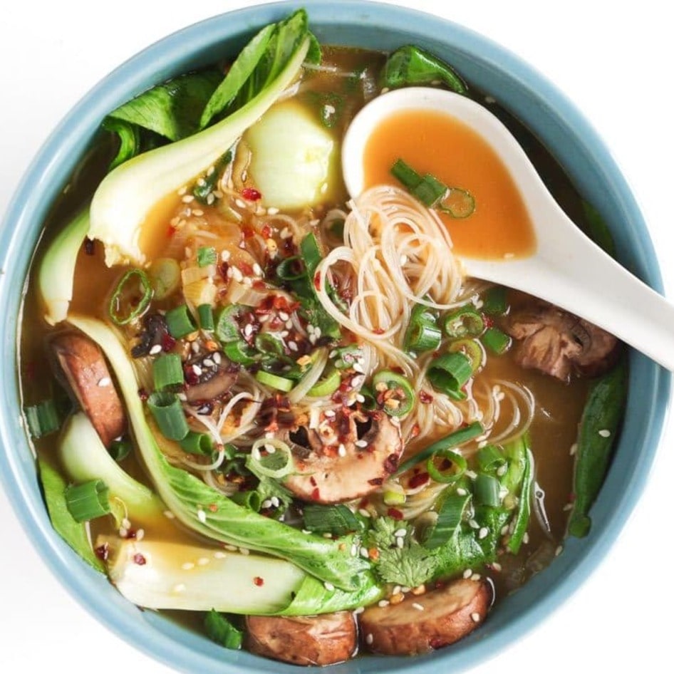 Vegan Ginger Garlic Noodle Soup With Bok Choy