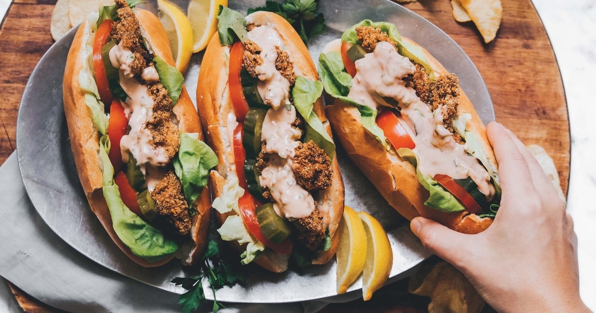 Crispy Vegan Oyster Mushroom Po’Boy | VegNews