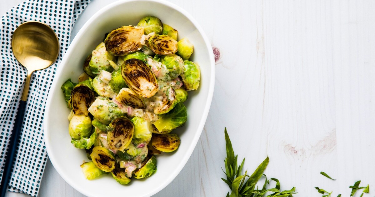 Healthy Vegan Tarragon Mustard Brussels Sprouts | VegNews